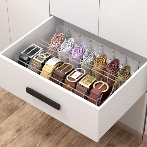 Large Belt Organizer with 7 Clear Acrylic Compartments - Closet Storage