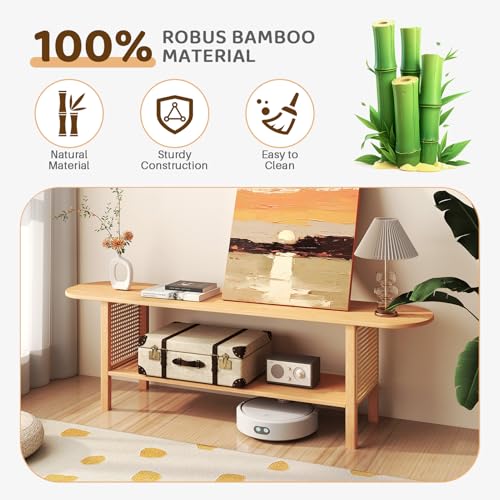 Bamboo TV Stand for 65-Inch TVs with Storage & Shelves - Modern Entertainment Center