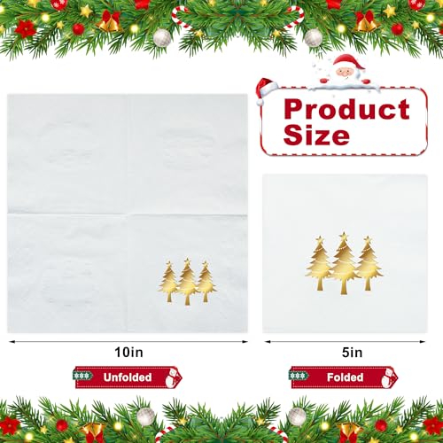 Christmas Gold Foil Cocktail Napkins 100 Pack 5x5 Inches Party Supplies