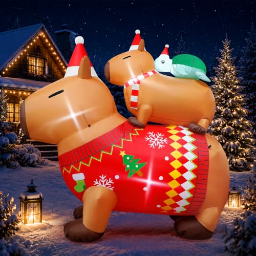 6ft Outdoor Christmas Inflatable Tur tle Capybara with LED Lights - Yard Decor