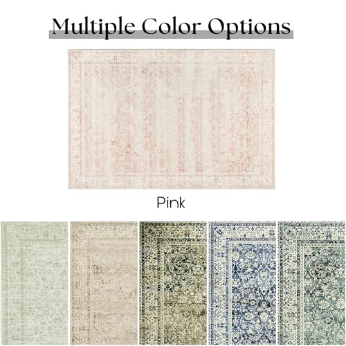 6x9 Pink Vintage Boho Floral Bedroom Rug - Low Pile Nursery Area Rug