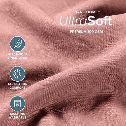Bare Home Washed Microfiber Sheet Set Queen Dusty Rose - Ultra Soft Bedding