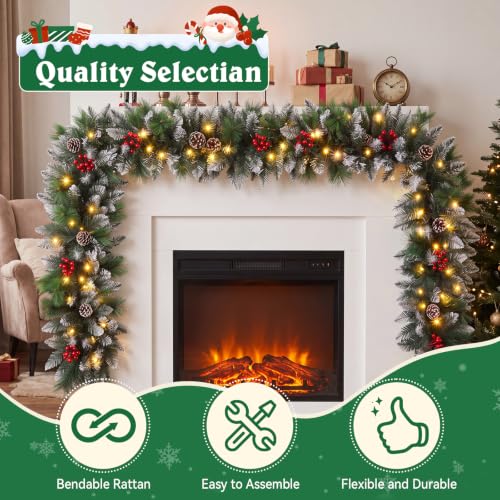 Shearly Green Christmas Garland with Lights 9FT Indoor Outdoor Decor