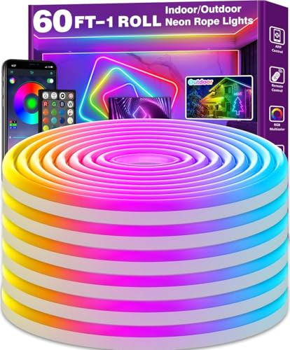 SINLEY 60FT RGB LED Neon Rope Light with App & Remote Control Waterproof Outdoor