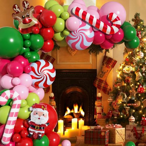 Christmas Arch Kit - Red Pink Green Latex Balloon Garland for Xmas Party - Variation 1