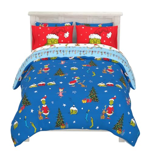 Grinch Full Size Bedding Set with Comforter and Sheets - Christmas Decor