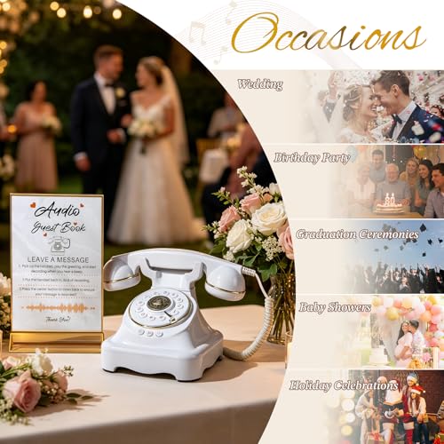 Audio Guest Book Wedding Phone White S with One-Touch Playback & Adjustable Volume - FiayaCom