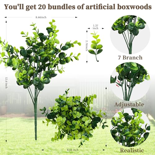 Artificial Greenery Boxwood Plants Set - 20 Bundles Outdoor Decor