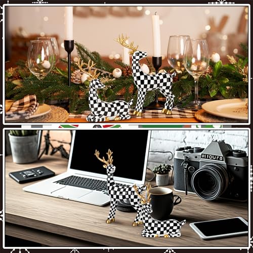 Yookeer 2 Pcs Black and White Grid Reindeer Figurines Xmas Decor Home & Garden