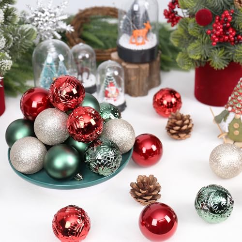 RoseCraft 30PCS Red Green Gold Christmas Ornaments Set for Xmas Tree Decorations