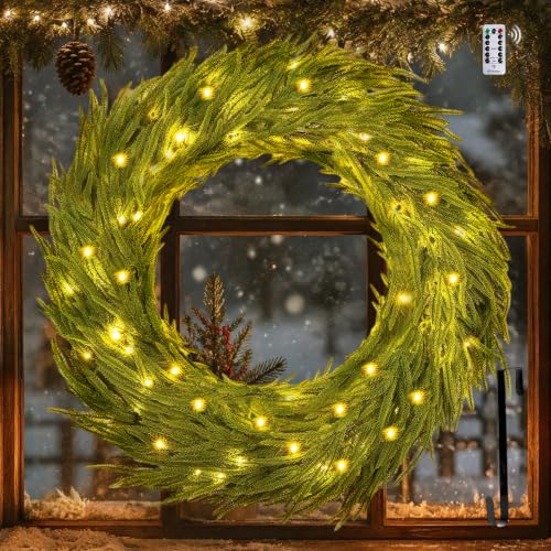 BLOSMON 36 Inch Large Prelit Outdoor Christmas Wreath with Battery-Powered Lights