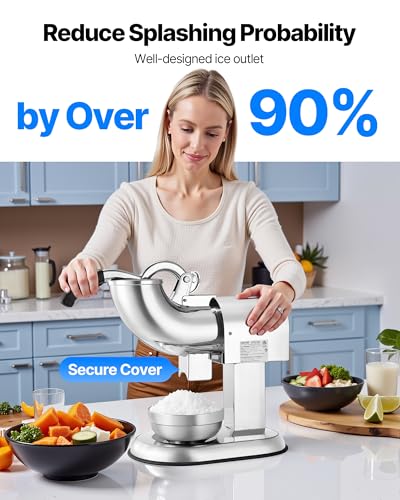 440LBS/HR Electric Ice Crusher Machine with 4 Blades, Stainless Steel Snow Cone Maker, 350W - Silver