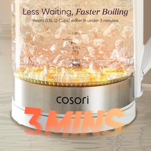 Cosori 1.8 Quart Electric Kettle - No Plastic Contact, White, 1.7L