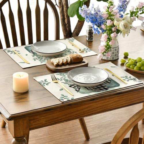 Eucalyptus Buffalo Plaid Spring Placemats Set of 4 12x18 Inches Beige & Green