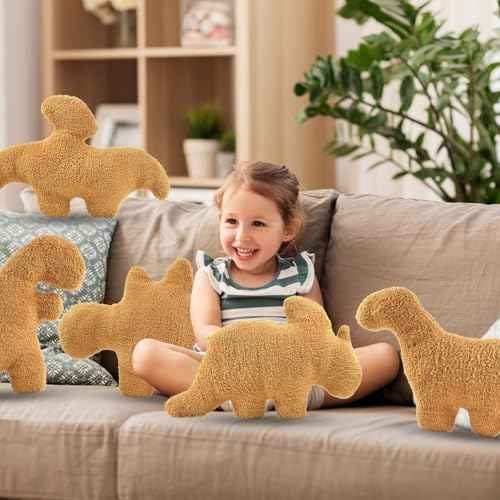 Dino Nugget Pillow Plush, Funny Chicken Nugget Plushie Birthday Gift, Dino Decorative Throw Pillow for Kids Room Decor, Dinosaur Stuffed Animal Idea Birthday Gift for Teens Kids and Adult