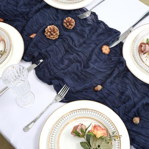 Heneger Navy Blue 16 Pack 10ft Cheesecloth Table Runners – 23 x 120 in (55 x 300 cm), Navy Blue, 16 Pcs