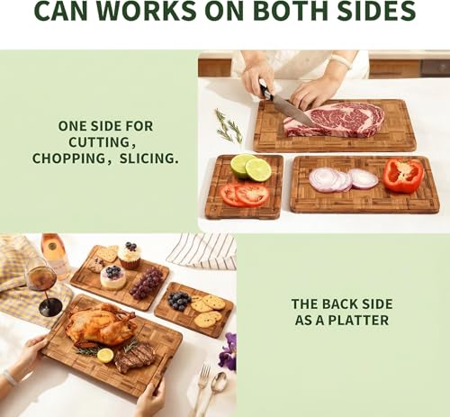 BAMBANG End Grain Bamboo Cutting Boards Set of 3 with Juice Groove & Stand