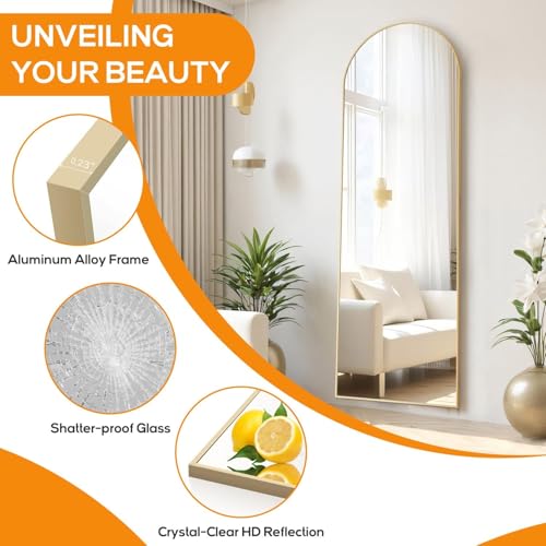 Aidoly 16x59-Inch Gold Arched Full Length Mirror Wall Mount or Floor Standing