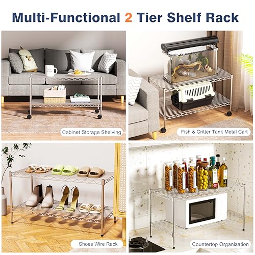 36x18x19.5 Inch Heavy Duty Metal Shelving Unit with Lockable Wheels - 2-Tier Wire Rack