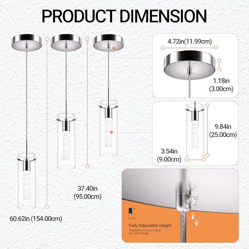Nickel-Cool White LED Pendant Lights for Kitchen Island - 3 Pack