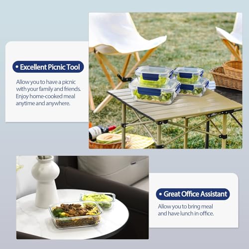 Coccot Blue Glass Food Storage Containers Set with Lids - Airtight Meal Prep