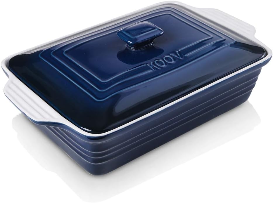 KOOV Ceramic Casserole Dish - Covered Rectangular Lasagna Pan, 9 x 13 Inches, Gradient Blue