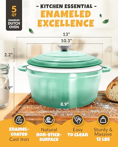 Green 5QT Cast Iron Bread Oven with Lid for Sourdough & Artisan Baking