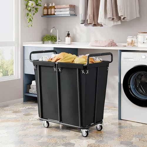 Gewudraw Extra Large Black Laundry Hamper with Wheels 360L - Heavy Duty, Collapsible & Mobile