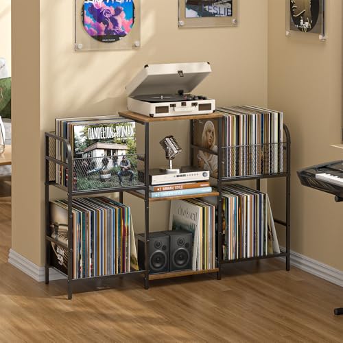 3IngSeagulls Record Player Stand with Vinyl Storage & LED Light - Standard