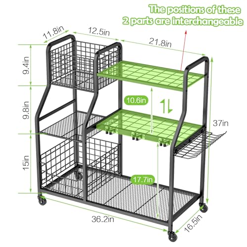 keomaisyto Garden Tool Organizer with Heavy Duty Wheels, 36.2 x 16.5 x 37 in