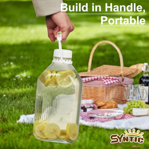 Syntic 4 Pack 64 Oz Glass Milk Bottles with Lids,Pour Spouts & Scale