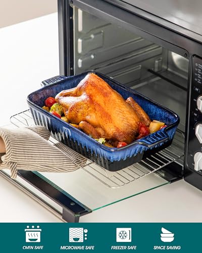 Vancasso Blue Ceramic Casserole Dishes Set of 4 Oven Safe Deep Rectangular Lasagna Pans