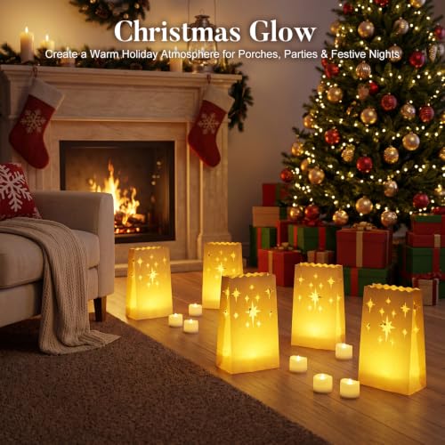 Homemory Christmas 24 Pack Luminary Bags with Flameless LED Tealights
