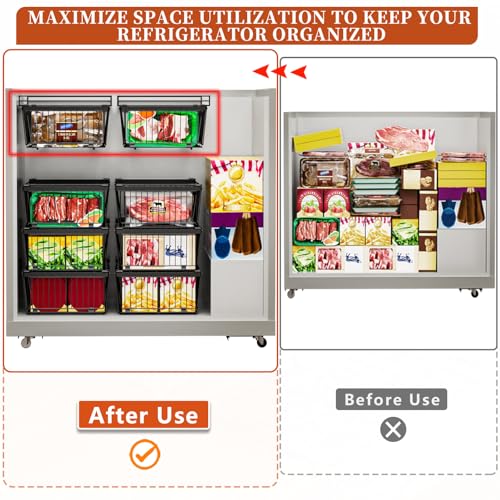 Hanging Freezer Organizer Bins 5-20 Cu.Ft Leak-Proof Bottom Black 2 Pack