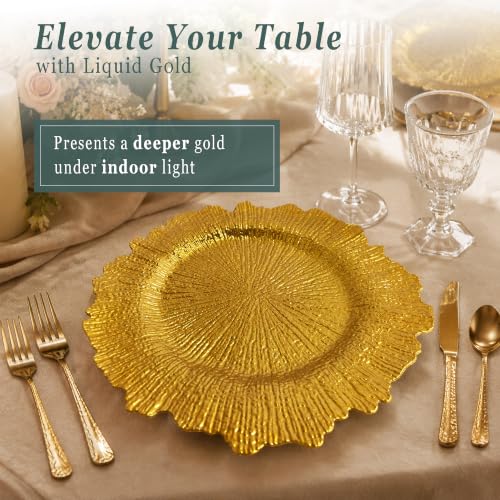 Gold Charger Plates Bulk 50 Pcs 13 Inch Heavy-Duty Plastic Dinner Chargers - Reusable & Durable
