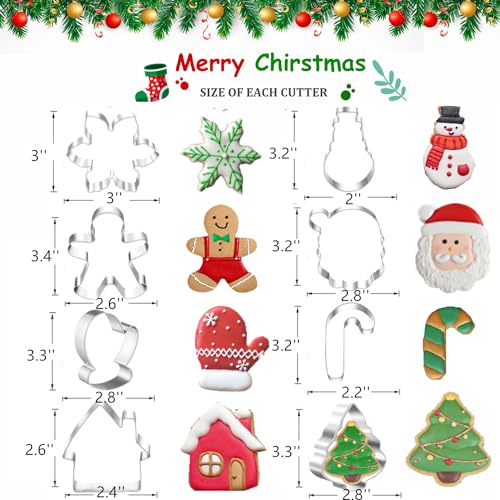 TUZICAKE 8PCS Christmas Cookie Cutter Set Holiday Shapes Snowman Tree Gingerbread Santa
