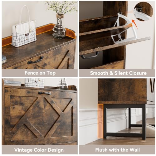 Nicetree Rustic Brown Shoe Storage Cabinet with 2 Flip Drawers, Slim Entryway Organizer