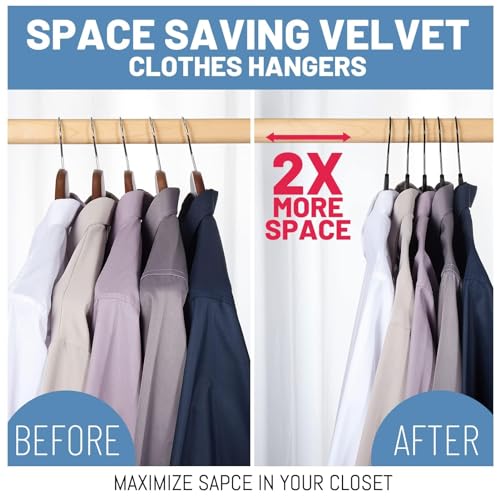 HOUSE DAY 60 Pack Black Velvet Hangers Non-Slip Slim Clothes Closet Organizer