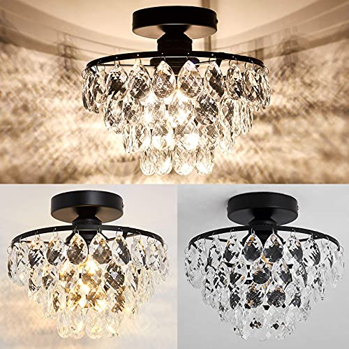 Small Black Crystal Ceiling Light Fixture Semi Flush Mount for Hallway Bedroom Bathroom - Variation: Black / Small Crystal