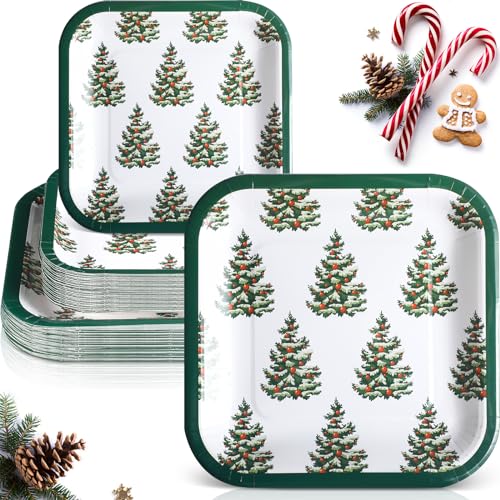Layhit 80 Pcs Christmas Paper Plates 7 in 9 Xmas Disposable Square