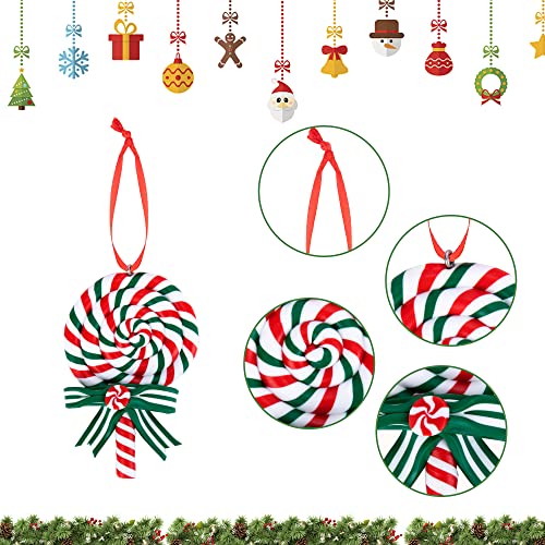 8 Pieces Christmas Lollipop Ornaments,Christmas Candies Polymer Clay Ornament,Xmas Decor Candy Cane Hanging Decorations,Sweets Candy Pendant Xmas Tree Party Supplies