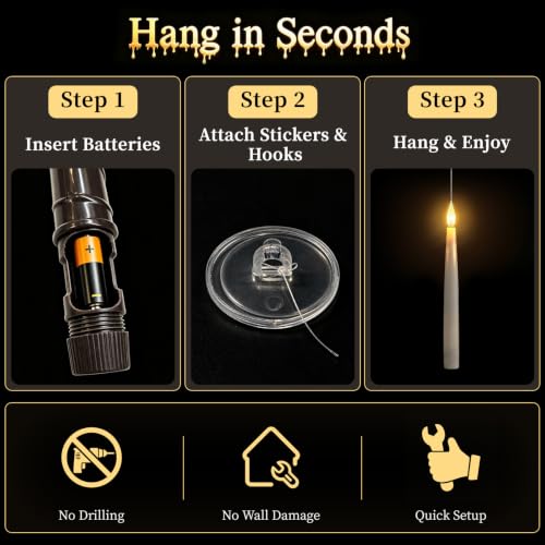 Halloween Floating Candles with Wand - Flickering LED Hanging Set, 20 Pcs