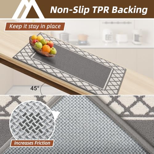 Grey Washable Kitchen Rugs Set of 2 Non-Slip 20x30 & 20x48 Inches