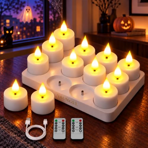 Yaungel 12-Pack Rechargeable Tea Lights with Remote & USB Charging Base