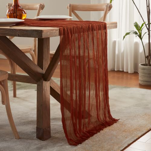 IVAPUPU Fall Terracotta Cheesecloth Table Runner 17x108 Inches Set of 3 for Thanksgiving