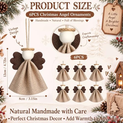 Christmas Angel Ornaments 6-Pack Rustic Burlap Hanging Decor - Briwooody Christmas (Variation: Christmas)