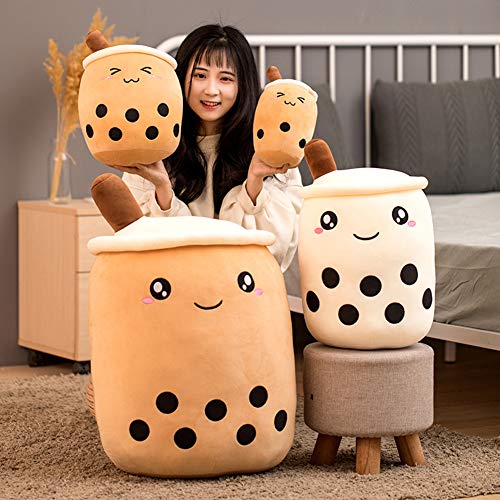 Hitoshe 27.5in Boba Plush Pillow Toy Brown Round Eye — Milk Tea Cup Hug Pillow