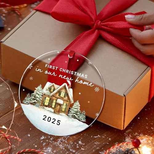 New Home Christmas Ornament 2025 ? First Christmas in Our New Home Acrylic Keepsake ? First Home Christmas Ornament ? Housewarming Gift for Couples, Family, or Homeowners