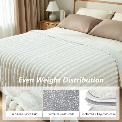 Weighted Blanket for Adults Cream White 60 x 80 Inches 15 lbs - Luxurious Cozy Comfort