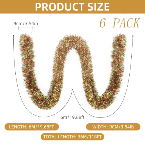118 Feet Red Green Gold Christmas Tinsel Garland, Metallic Twist